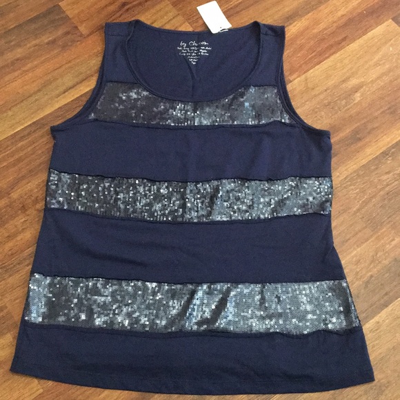 Chico's blue-sequence tank top 👚👚👠🕶👖 - Picture 1 of 7